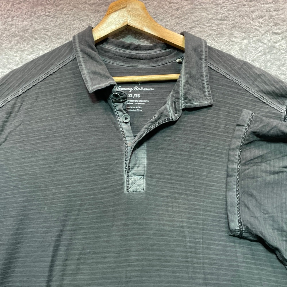 Tommy Bahama Mens XL Gray Slub Cotton Spandex Short Sleeve Polo Shirt